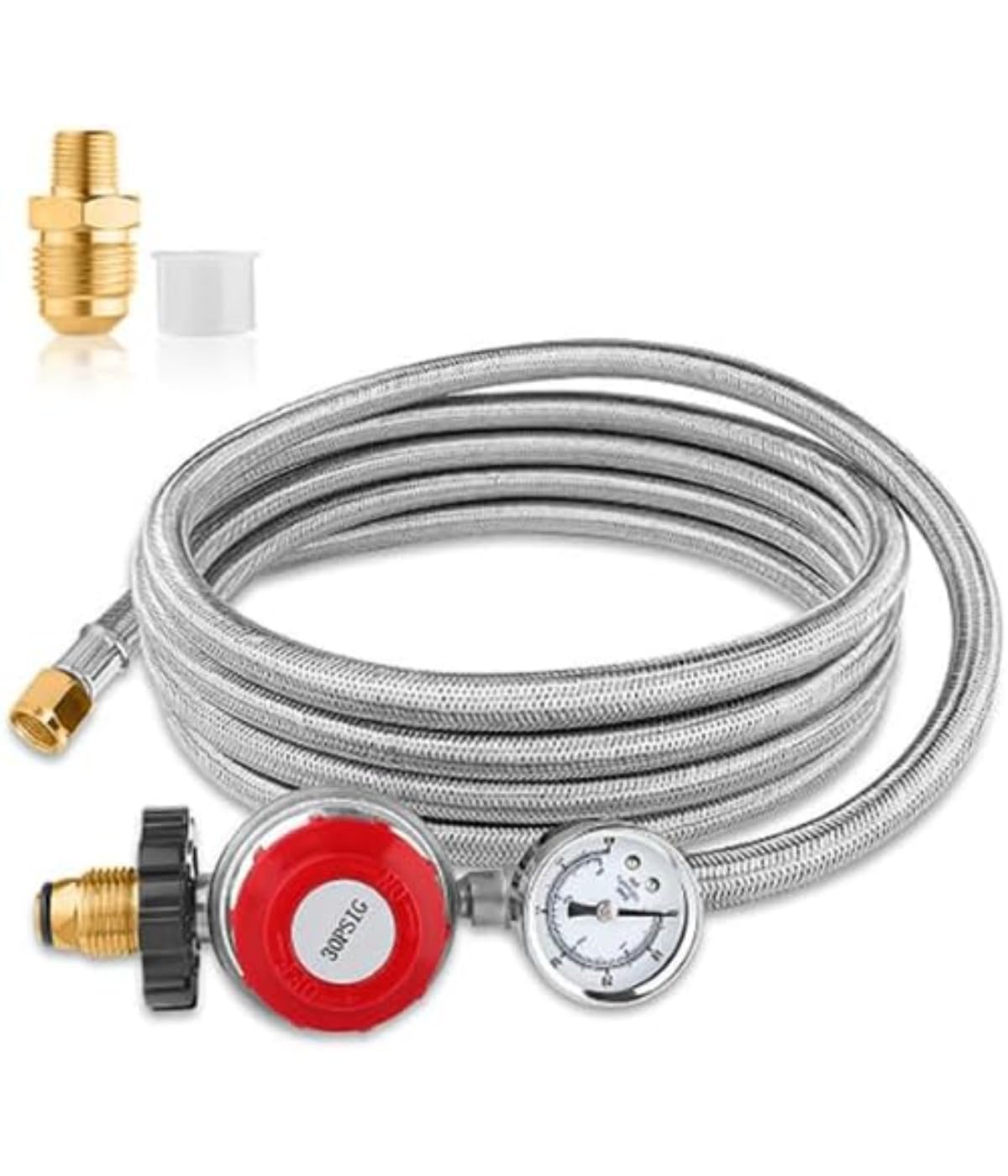 Generisch 1,5 m regulator propanu, zawór redukcyjny ciśnienia z manometrem, ciśnienie można łatwo ustawić od 0 do 30 psi, nadaje się do wszystkich rodzajów urządzeń do gotowania na świeżym powietrzu