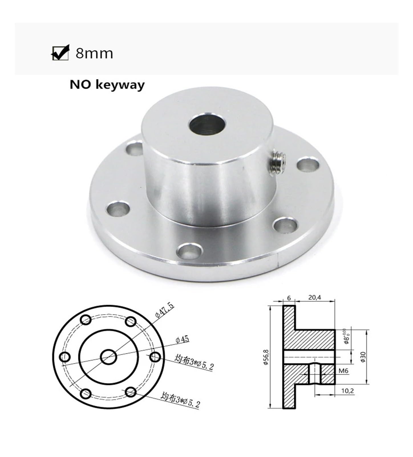 Aluminium-Flanschlüsse, Flanschkupplungsverbinder for 5-18 mm Welle mit Keilnut(A 12mm Keyway)
