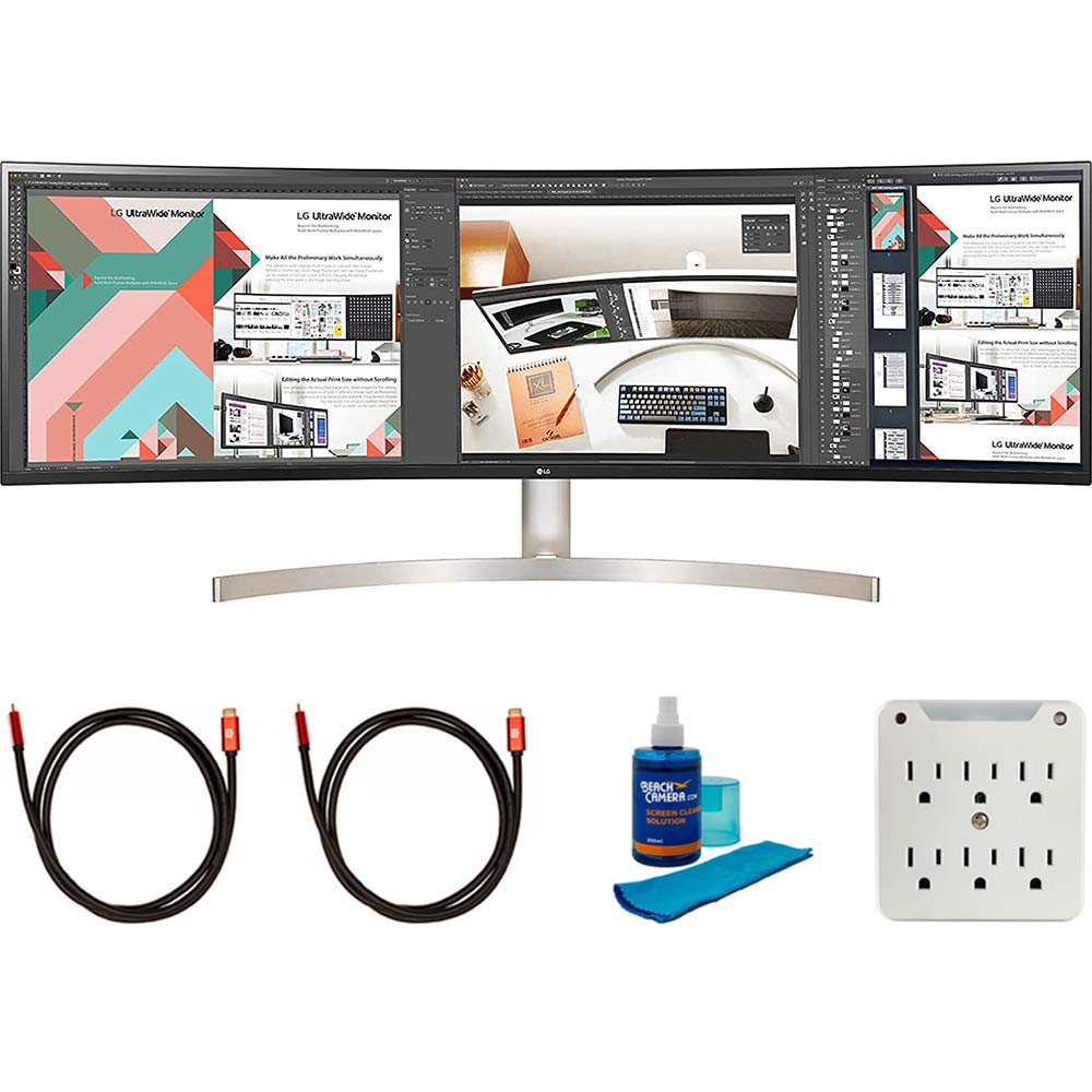 LG 49WL95C-WE 49 inch 32:9 UltraWide Dual QHD HDR10 IPS Curved LED Monitor Bundle with 2X 6FT Univer