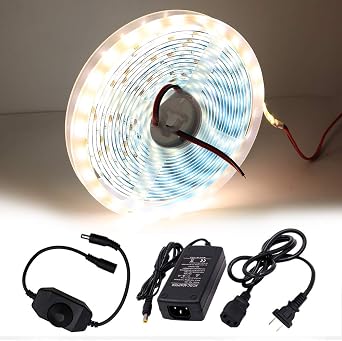 Dimmable LED Strip Lights Kit, Super Bright 16.4Ft 12V DC 5630 600 LEDs Tape Light, Includes Power Supply and Dimmer, Warm White 3000K, 30-35LM/LED, 2 Times Brightness Than 5050