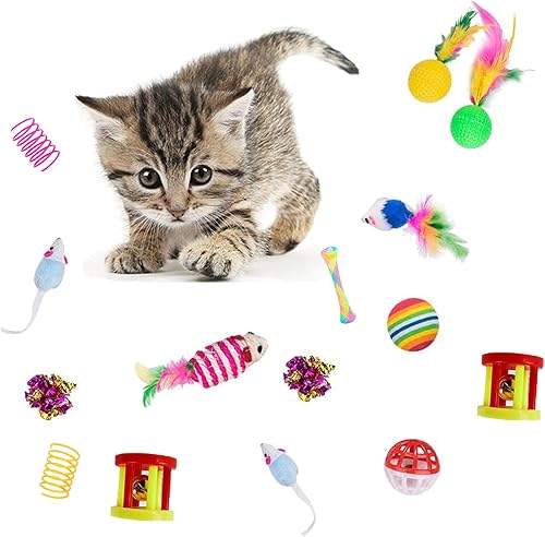 Miniatura 4 de 32 juguetes interactivos para gatos, surtidos de juguetes interactivos para mascotas, túnel de arco iris plegable, varita teaser, esponjoso, ratón,