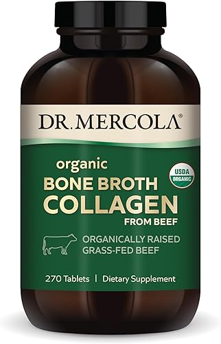 Dr. Mercola Colágeno de caldo de huesos orgánico, 90 porciones (270 tabletas), carne de res alimentada con pasto orgánicamente, suplemento
