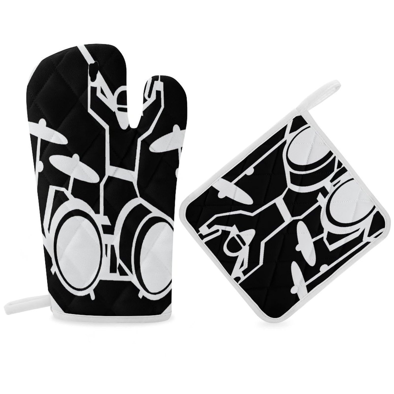 Fodpand Women's Style Drummer Oven Mitts And Pot Holders Sets,Oven Gloves For Kitchen Oven Mitts And Potholders For Baking Cooking Grilling Apartment Essentials