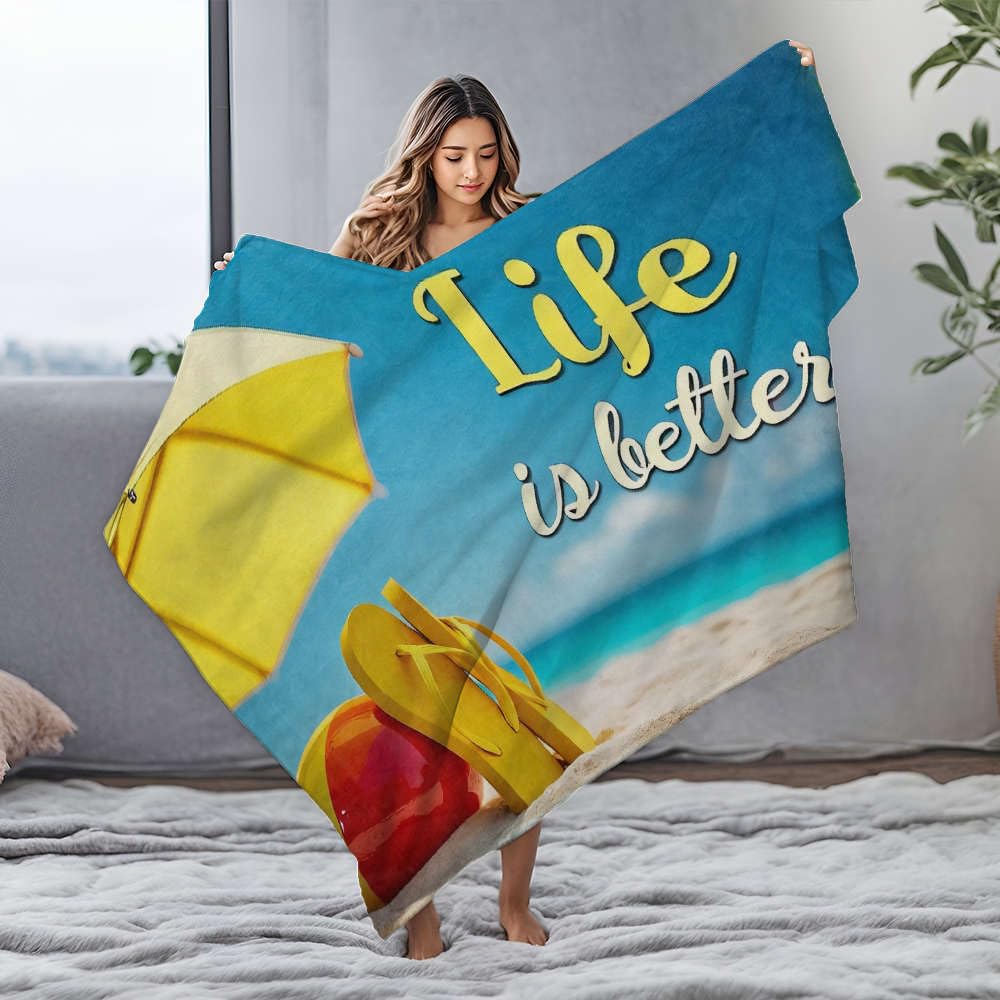 Couverture flanelle 125x150 cm Life Is Better By The Beach pour canapé