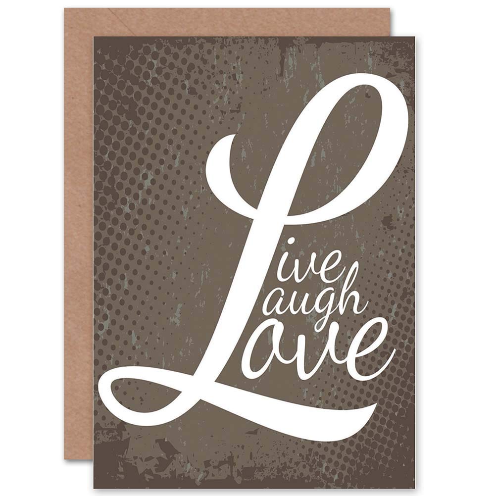 Wee Blue Coo LIVE LAUGH LOVE ILLUSTRATION WORDS BIRTHDAY BLANK GREETINGS CARD