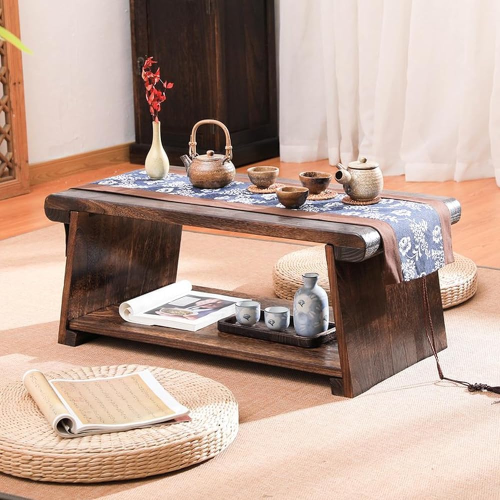 Table tatami en bois de style japonais, table basse pliante portable et antique de méditation