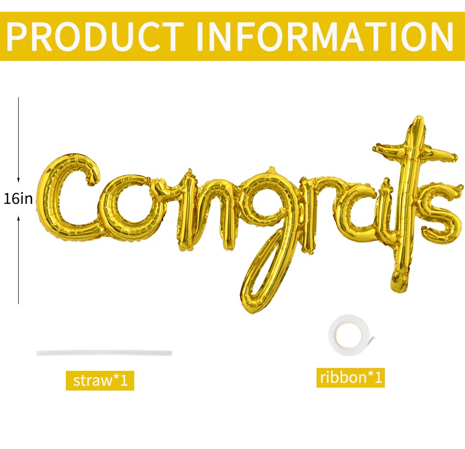 Image of TONIFUL Congrats Balloons - 45 Inch Gold Congrats Foil Balloons Banner Reusable Material for 2026 Graduation Party Graduate Congratulations Class of 2026 Congrats Grad Decorations Supplies