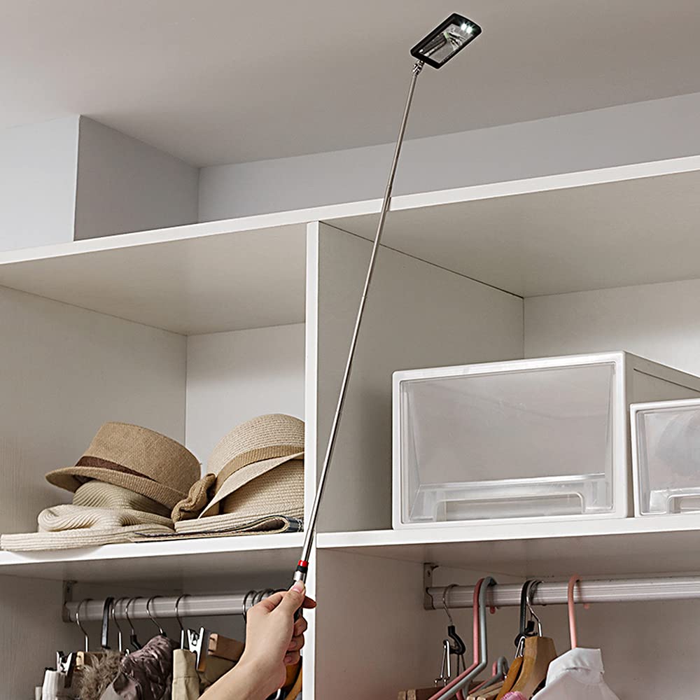 Dekton 2.5" Inspection Mirror, With Ultra Powerful 2 LED Lights, Ergonomic Anti-Slip Handle, Telescopic Extension Up To 880mm, And 360 Degrees Full Rotation For Enhanced Visibility And Precision