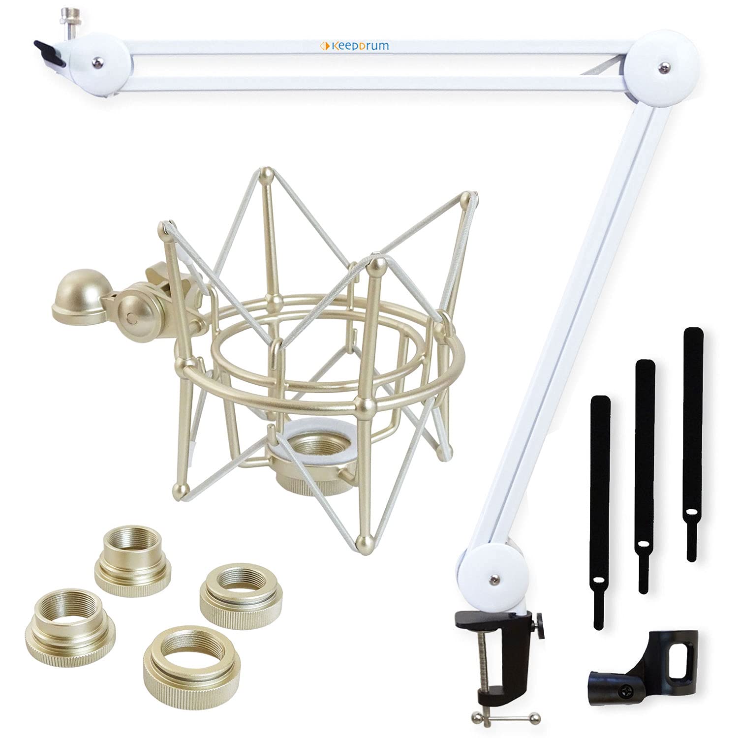 keepdrum MS138 WH Mikrofonarm Weiss + MS090 Spinne für verschiedene Mikrofone