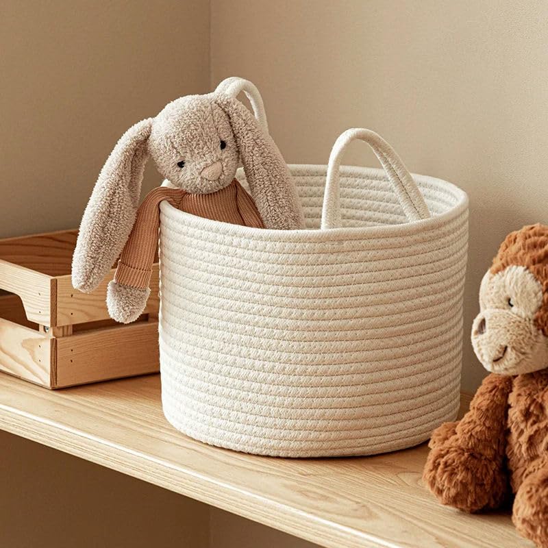 BOBBINY Cotton Rope Woven Laundry Storage Diaper Caddy Bag Container Baby Changing Baskets for Home Use (Small (19x25cm))