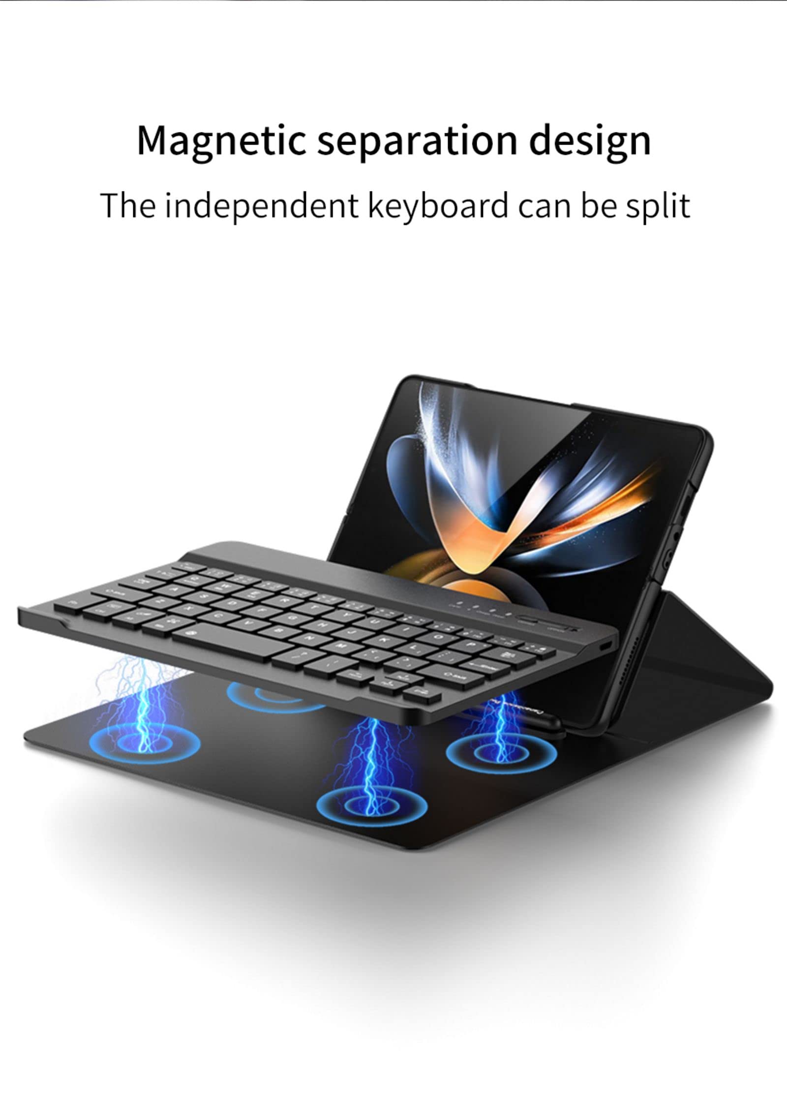 Custodia Mate Xs klawiatura Bluetooth magnetyczne etui z klapką + pióro + otwór na długopis + szklana folia, skórzane etui folio kompatybilne z Huawei Mate X (2)