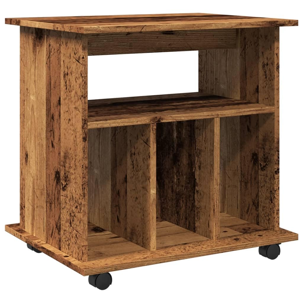 Rollcontainer Altholz-Optik 60x45x60 cm Mobiler Aktenschrank mit Rollen Beistellschrank mit offenen Fächern Stabiler Druckerständer für Home Office Wohnzimmer Schlafzimmer