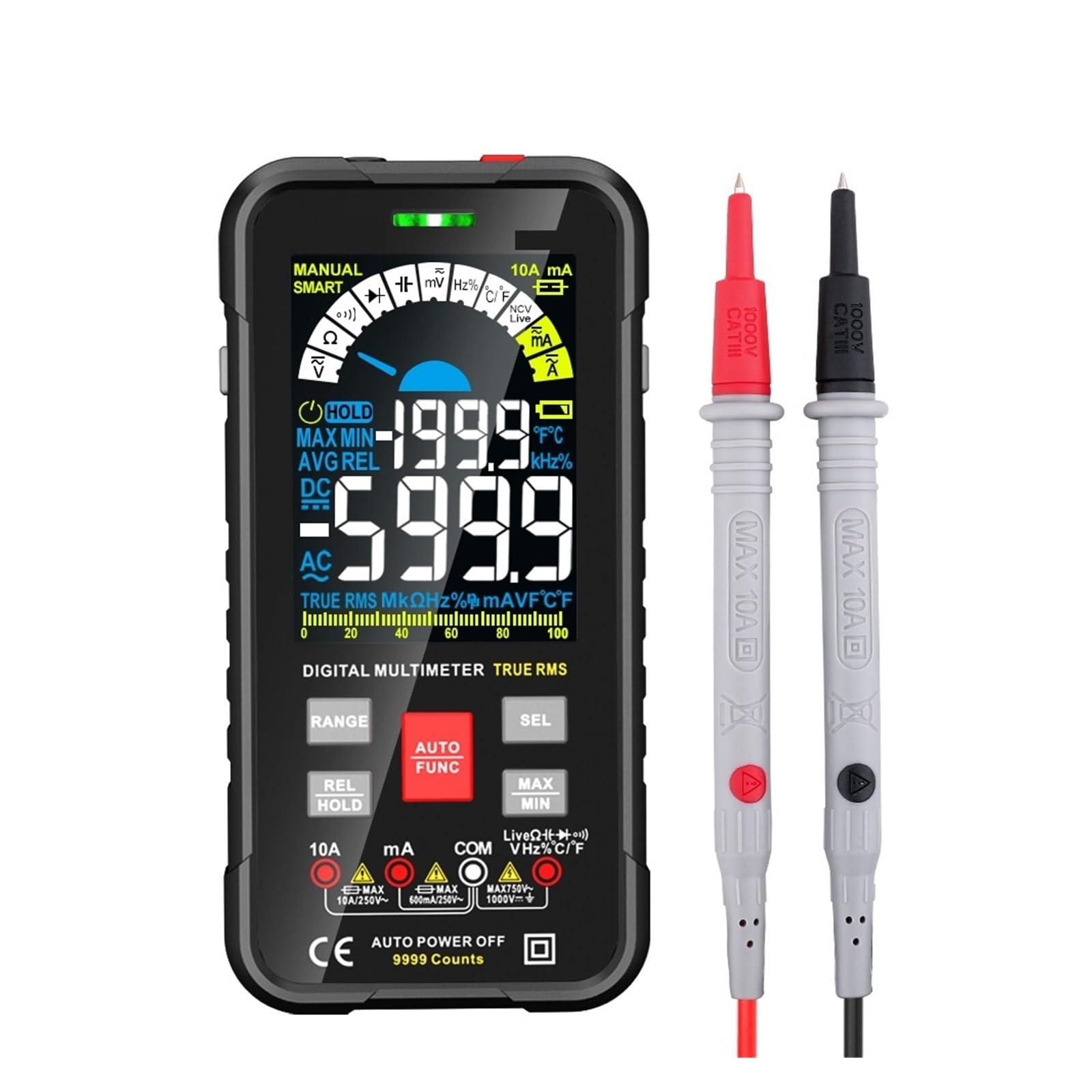 Inteligentny Multimetr Auto Zakres 1000V 10A Cyfrowy Tester Pojemności True REL Ohm AC Miernik Napięcia DC Multimetro Szybko Dokładnie Łatwy Odczyt(BLUE)