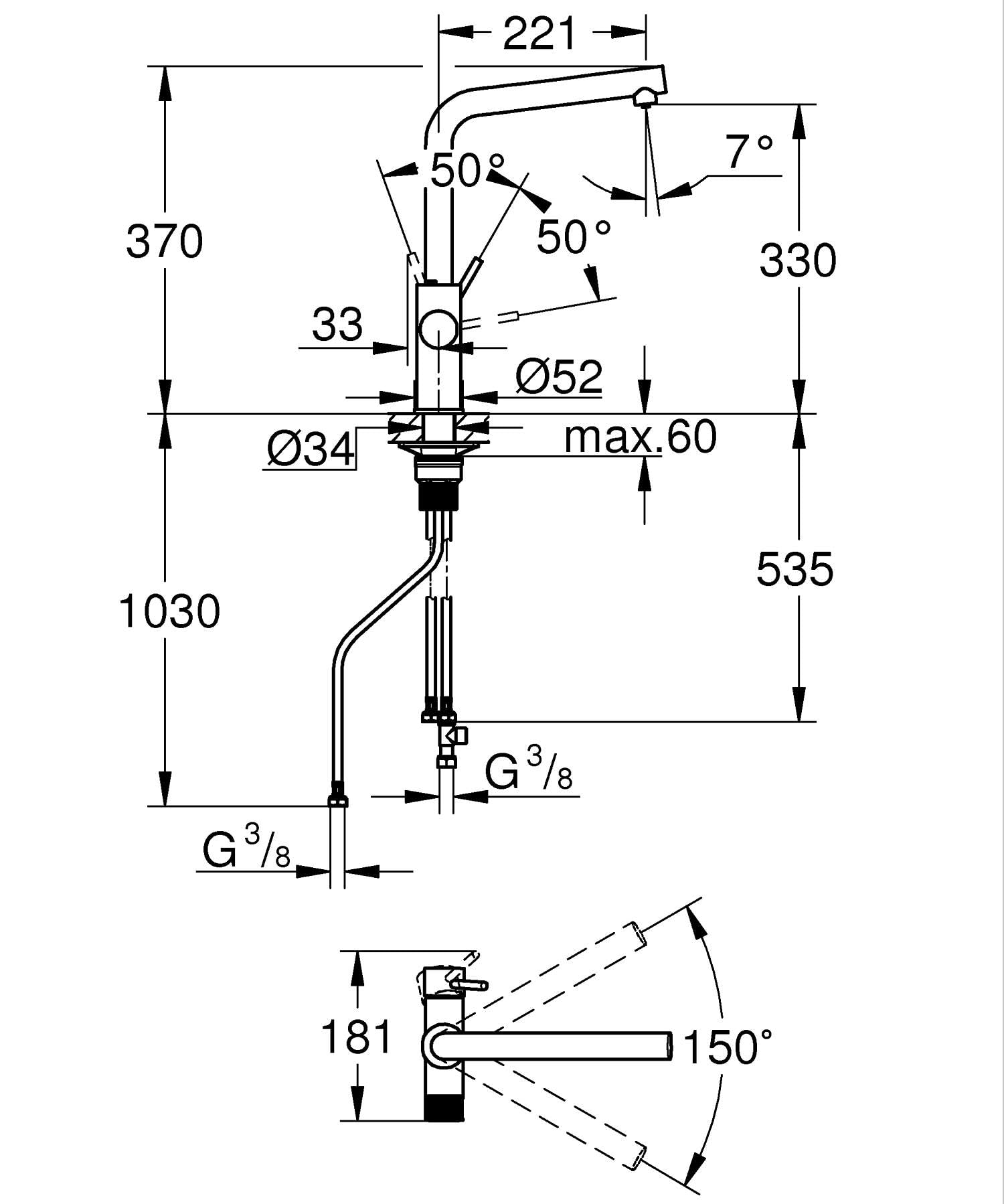 GROHE Blue Pure Minta Rubinetto Filtro Acqua, Bocca L, Bocca Girevole, Canali Acqua Separati, Acqua Filtrata Naturale, Cromo, 30600000