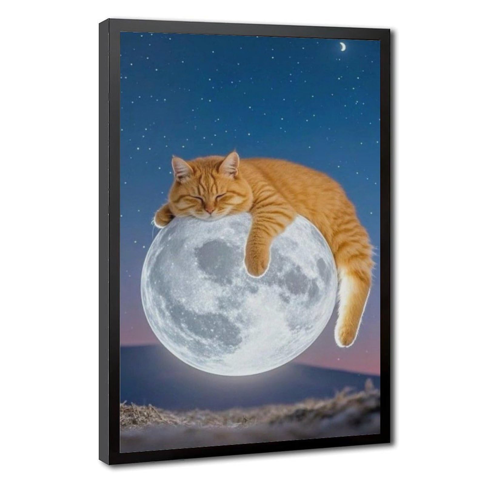 Bareronor Cuddly Moon Cat Canvas Poster Bedroom Decor Landscape Office Room Decor Gift 12" L X 18" W
