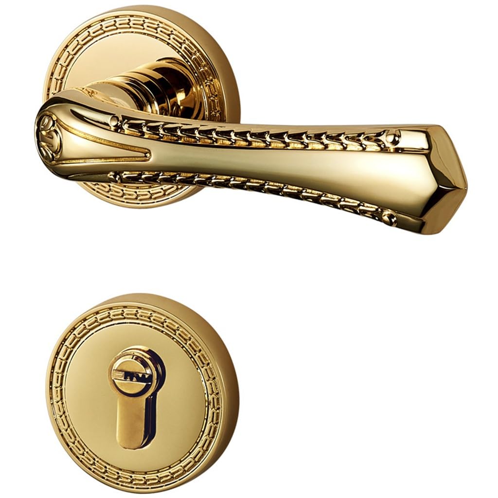 MOBYGKFY Interior Door Lock Silent European Universal Gold Solid Brass Room Handle Latch