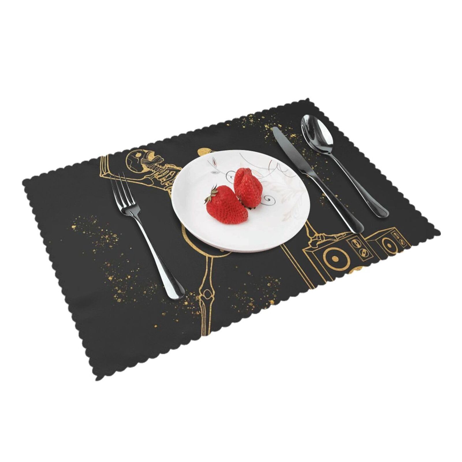 Skull Singing with Guitar Printed Placemats Set of 4 PCS Washable Placemat for Kitchen Table Heat-resistant Table Mats 45x30 CM