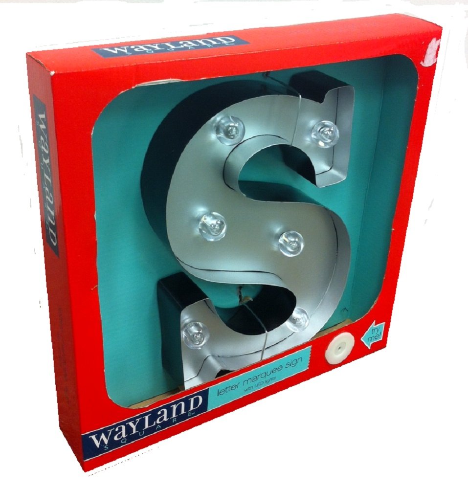 Alphabet Intitial Letter S LED Lighted Marquee Sign Black and Silver Metal