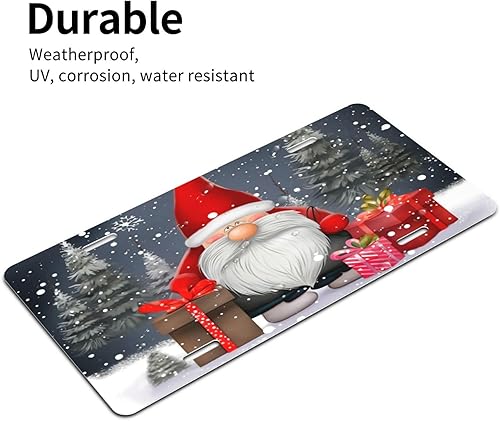 Miniatura 7 de Placa de matrícula decorativa de gnomo de Feliz Navidad, placa de aluminio novedosa para automóvil de 6 x 12 pulgadas