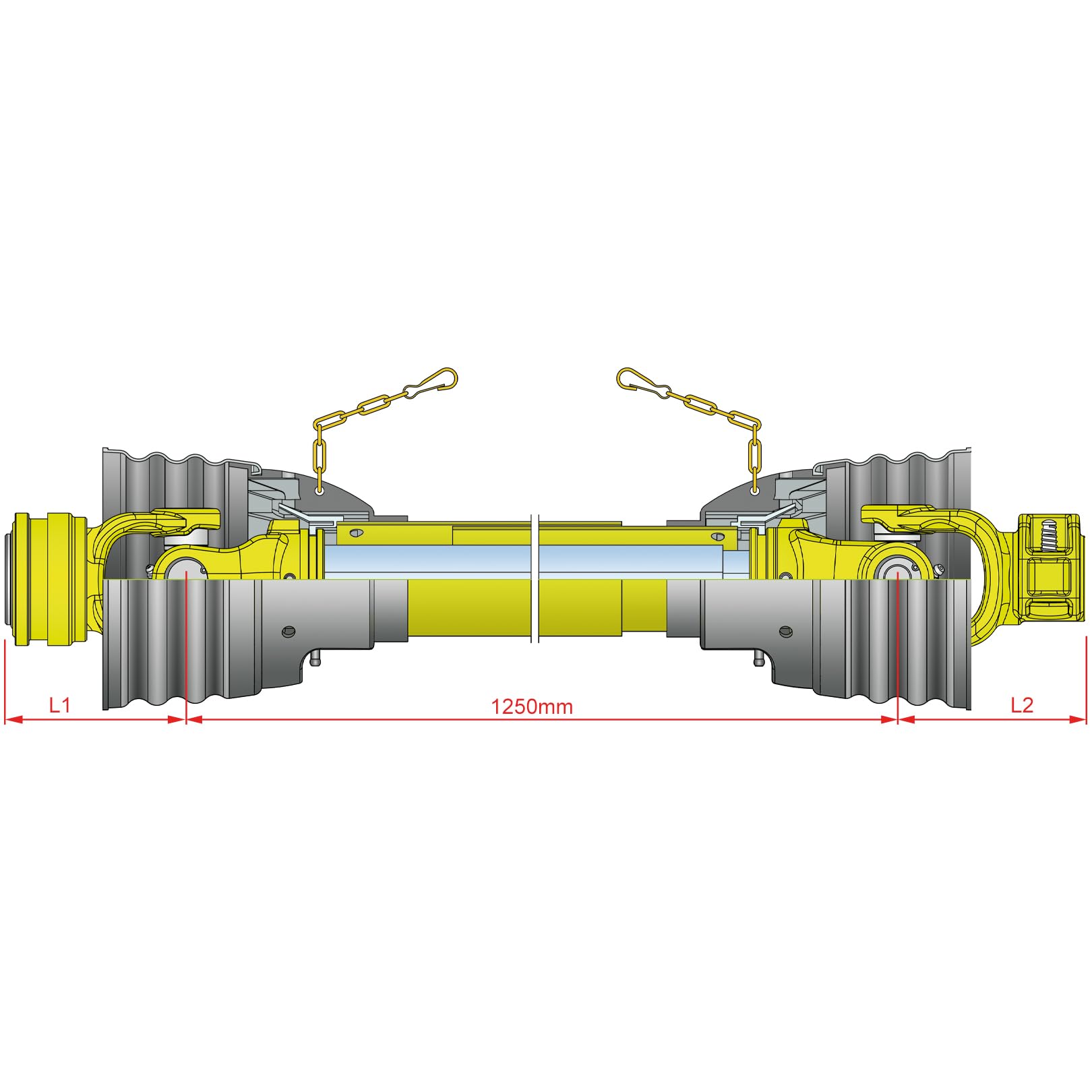 Euro Driveshafts Gelenkwelle 1 3/8 Zoll, 6 Zahn, Länge 810 Mm – Für Traktor Bis 90 PS