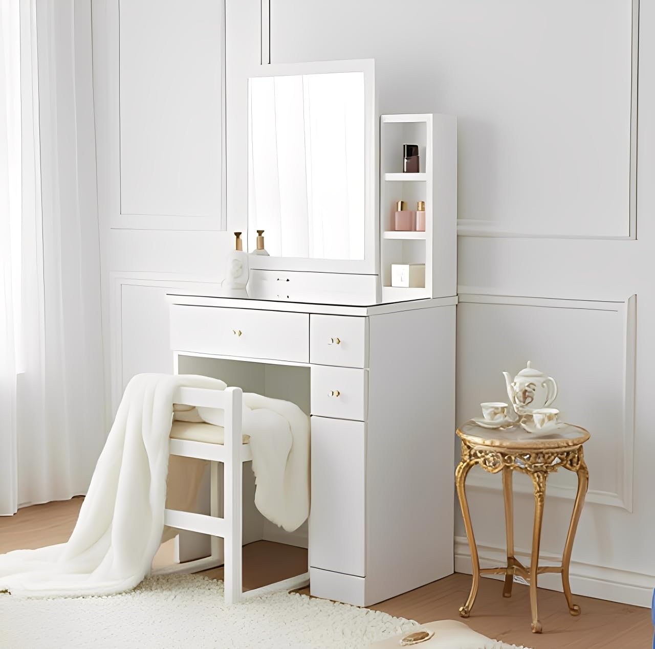 Amazon｜【お姫様気分の贅沢に味わえる】 ドレッサー デスク 兼用 椅子