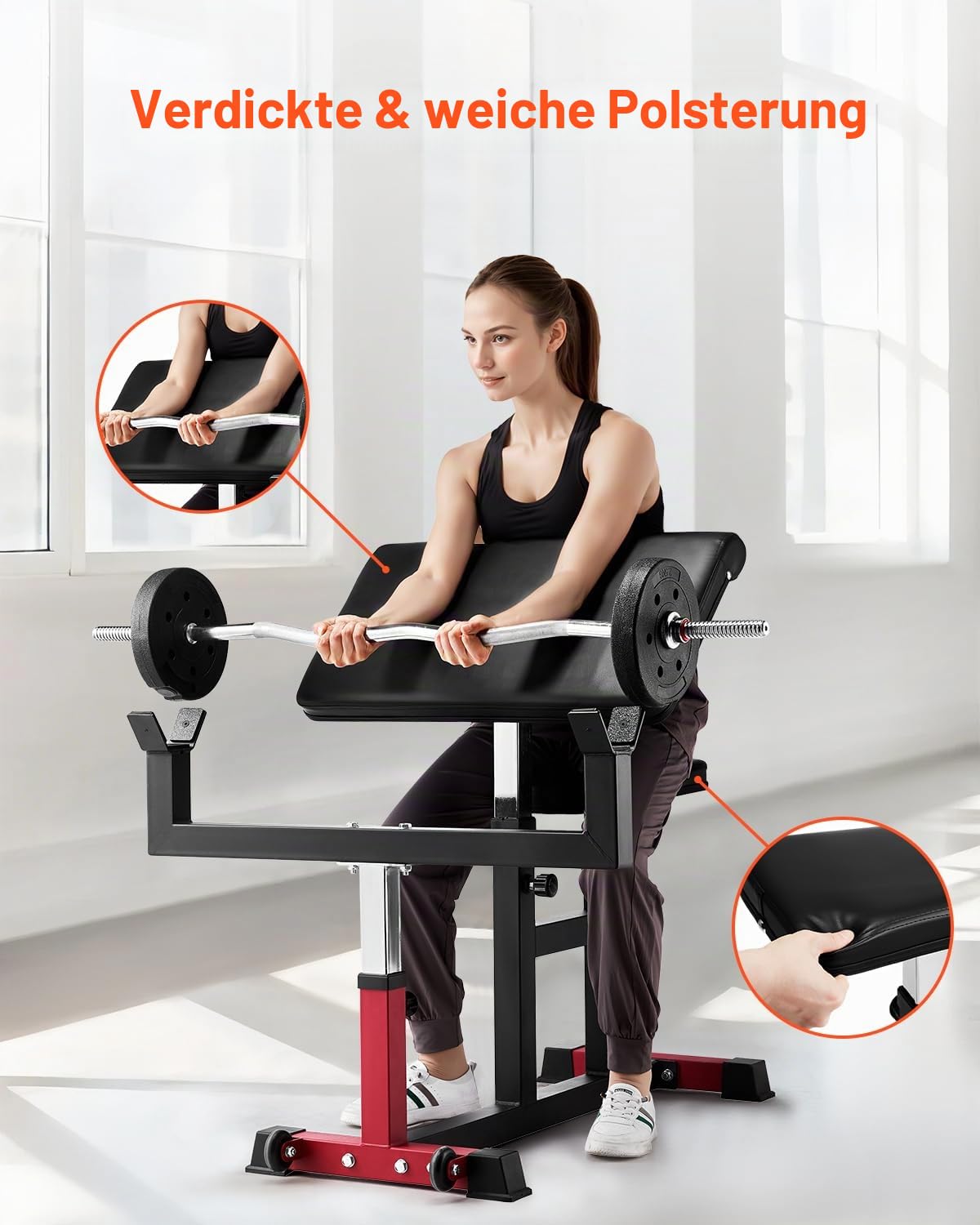 VEVOR Preacher Curlbank Bizepsmaschine für Krafttraining, (Max. Belastung 200 kg) Heim-Fitnessgerät, Bizepsstation für Langhantel und Kurzhanteln im Sitzen, verstellbare Hantelbänke
