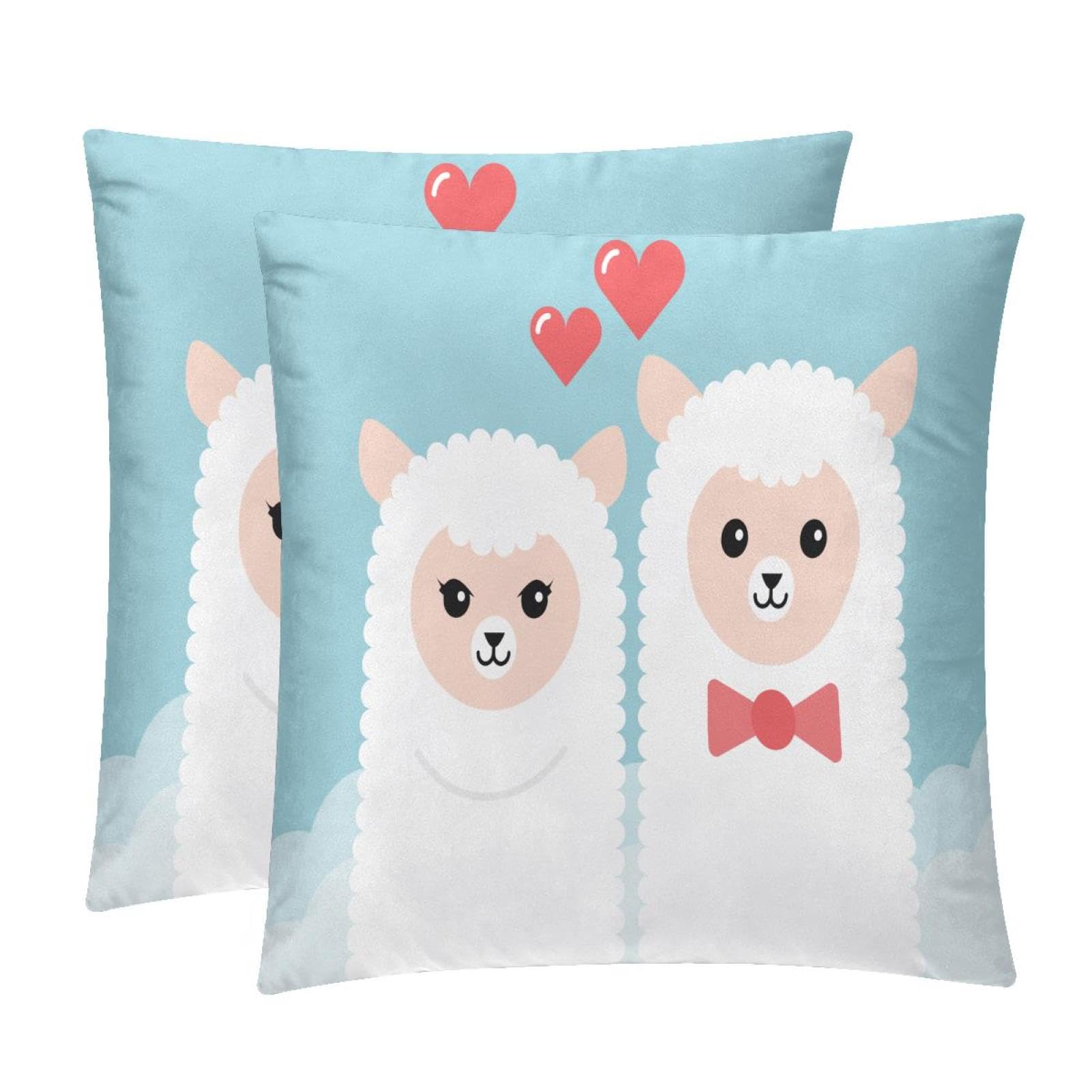 TDGKPZ Alpaca Couple Throw Pillow Cases 2 Pack Pillowcases Zipper Cushion Covers For Bedroom Living Room 45x45cm
