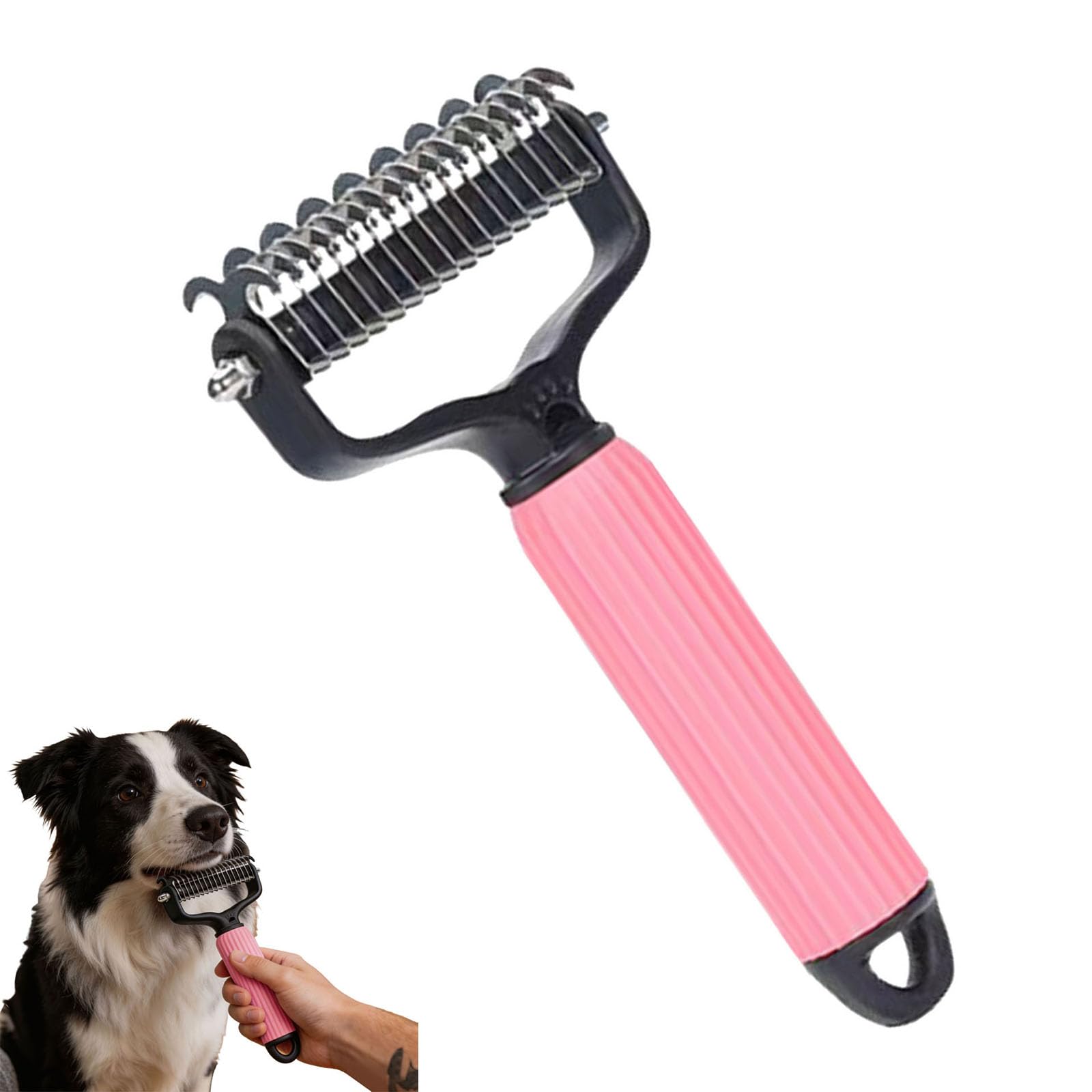 2 In 1 Pet Grooming Tool Dog Brush,Double Sided Shedding and Dematting Undercoat Rake Comb for Dogs and Cats,Pet Deshedding Tool for Removing Loose Undercoat,Removes Knobs and Tangled Hair (B(M))