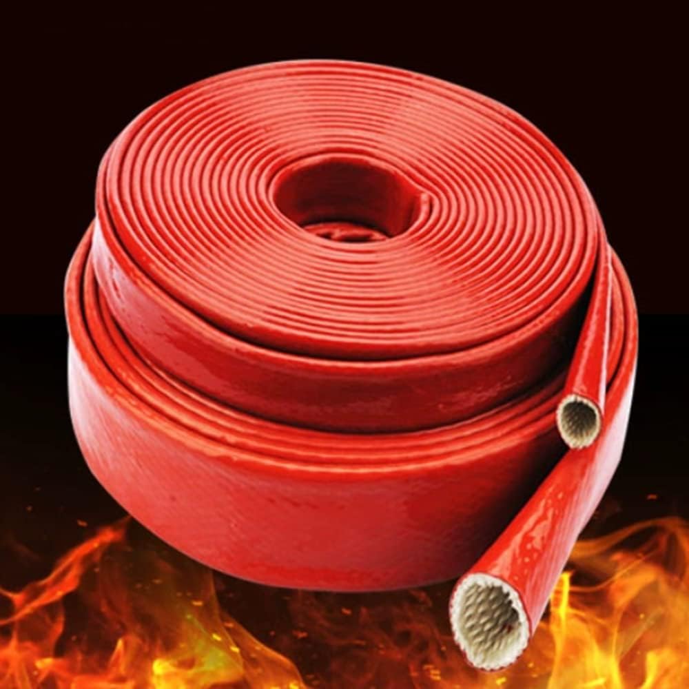 9.84ft Length Insulation Heat Shielded Fire Thermo Armor Fire Sleeve Silicone Coated Fiberglass Heat Protection for Automotive Hose Lines Wires & Electrical Wiring (Φ 50mm)