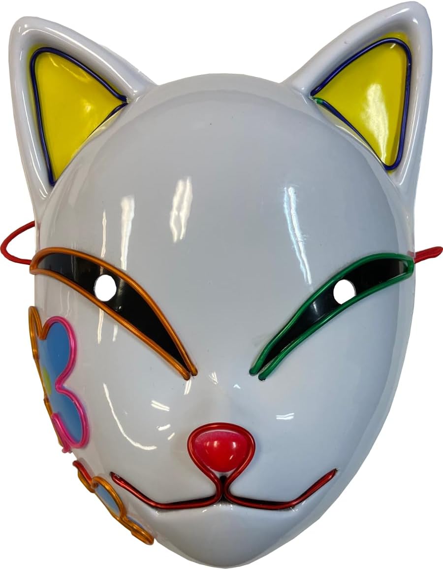 Light Up Anime Flower Cat Mask Costume Accessory Black