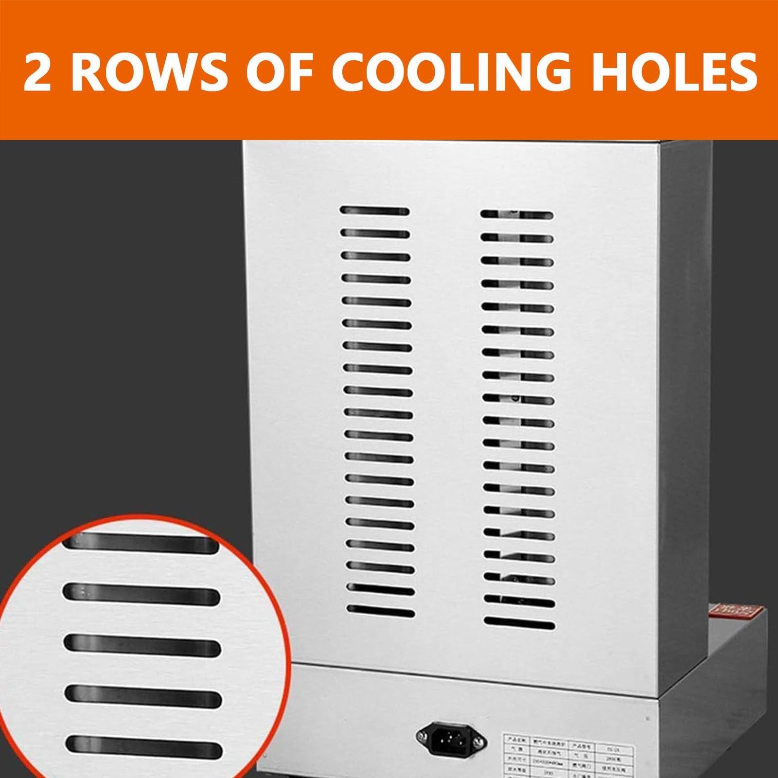 Grill do kebaba, gazowy, 3000 W, stal nierdzewna, pionowy grill z rozkładem temperatury 360°, żyroskop, szpikulec do kebaba, 2 palniki pionowe Shawarma Broiler Machine (czarny)