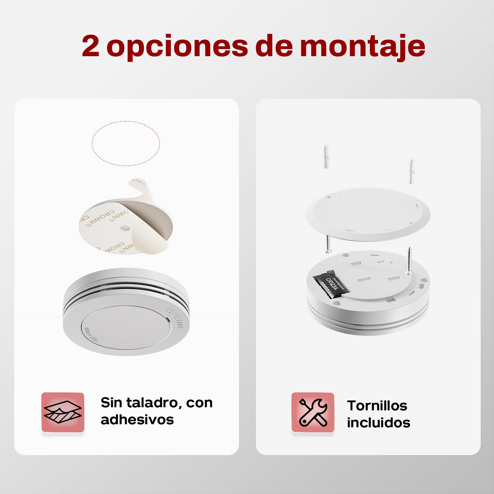 Safeliveo Detector de Humo- Alarma de Incendio para el hogar - Batería de 10 años - Sin LED Intermitente - Función de Prueba y Silencio - con Almohadillas Adhesivas - Conforme a EN 14604-3 Piezas