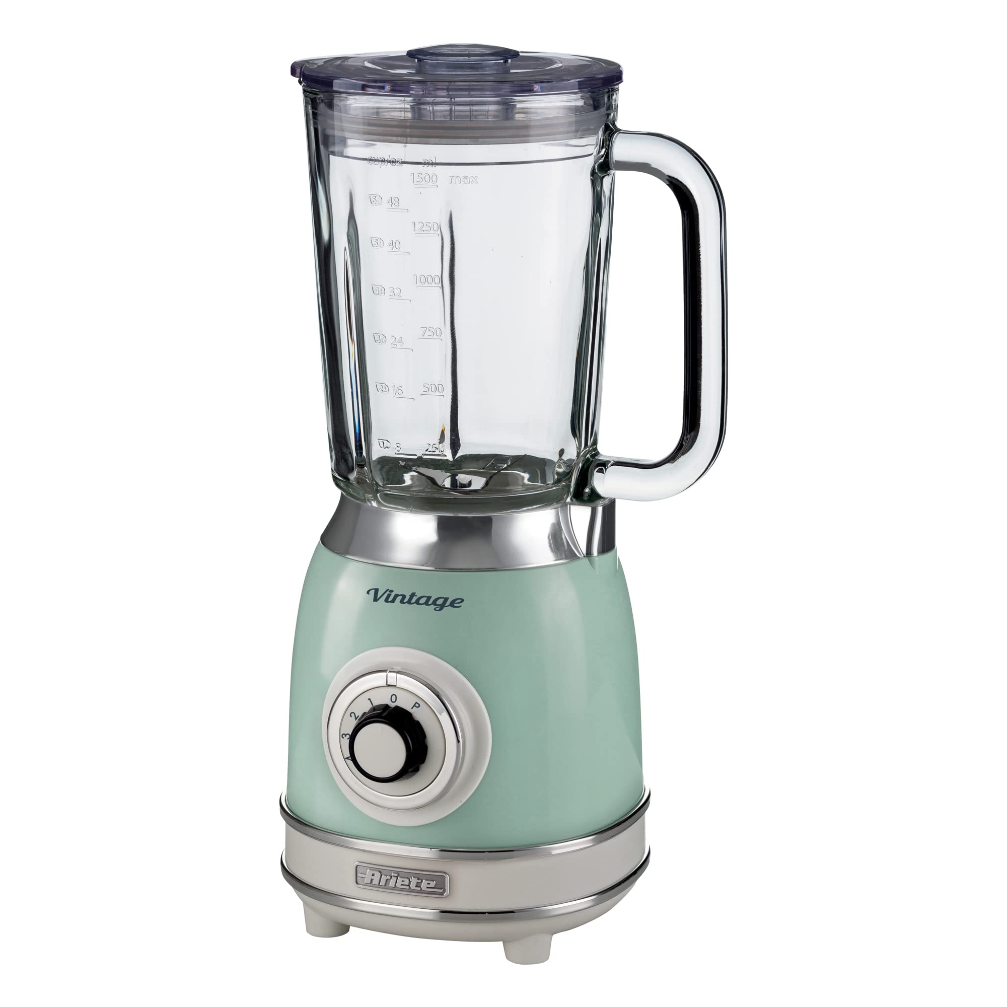 Ariete Frullatore di Vetro Vintage 583, Frullatore Multifunzione con 4 Lame, 4 Velocità + Pulse, Funzione Tritaghiaccio, Capacità 1,5 Litri, 1000W, Verde
