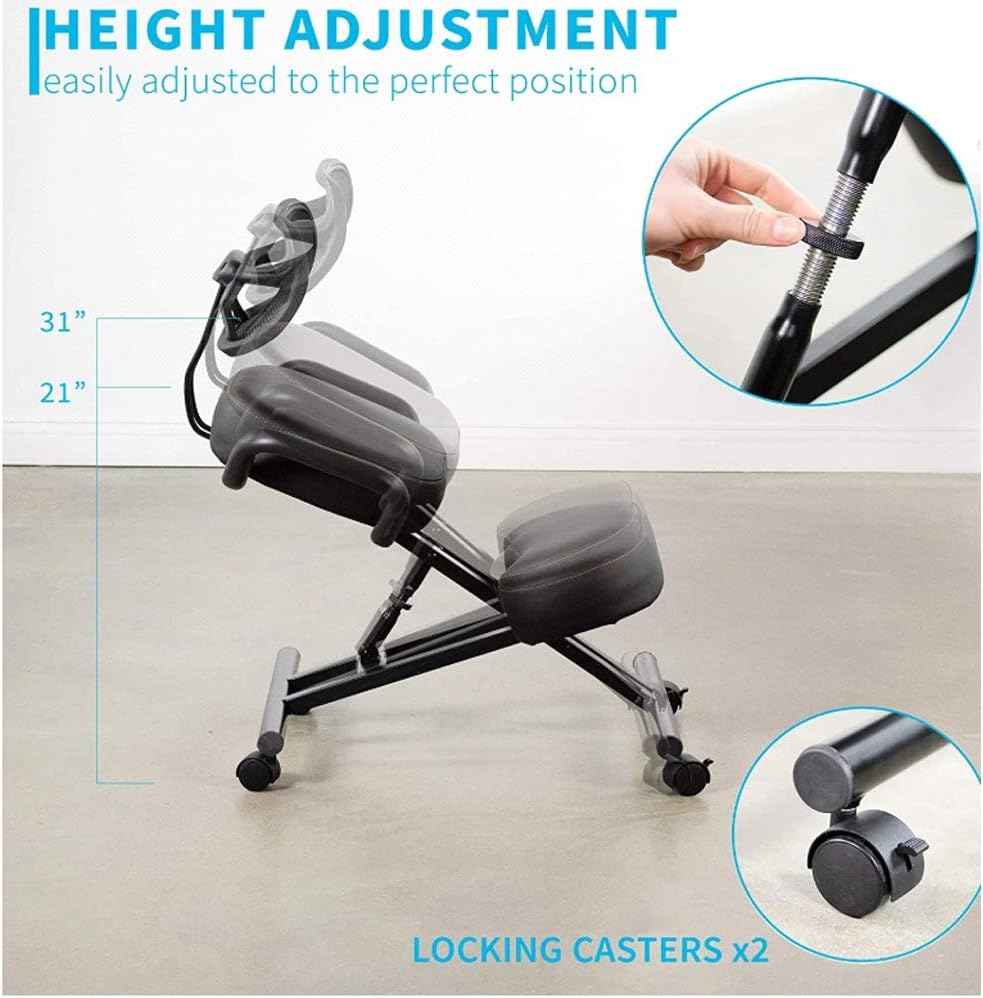 Ergonomic Kneeling Chair for Office & Home – Adjustable Stool with Angled Seat, High-Density Foam Cushion & Locking Casters for Stability