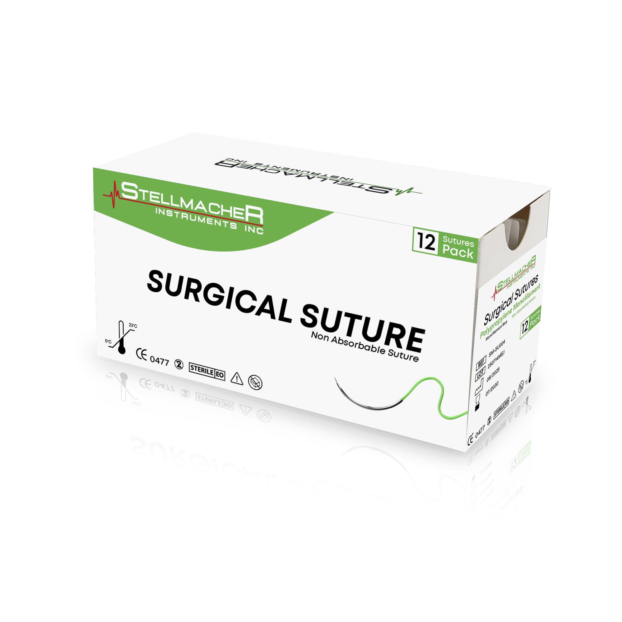 StellMacher 2-0 Sutures Thread with Needle | 12 Pcs Surgical Practice Suture Kit for Medical & Nursing Students | Training Sterile Stitching Pad First Aid Emergency Travel, Vet Demo Use Polypropylene