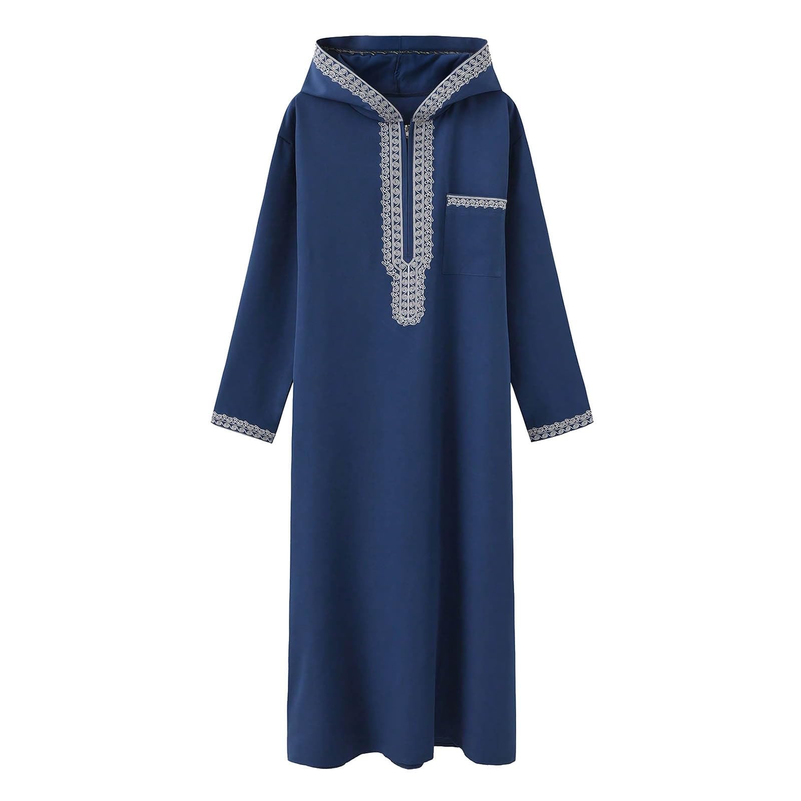 Kaftan męska koszula z długim rękawem Abaya z długim rękawem z kapturem, oddychająca, modlitewna dla mężczyzn, islamska, afgańska, arabska, sukienka muzułmańska