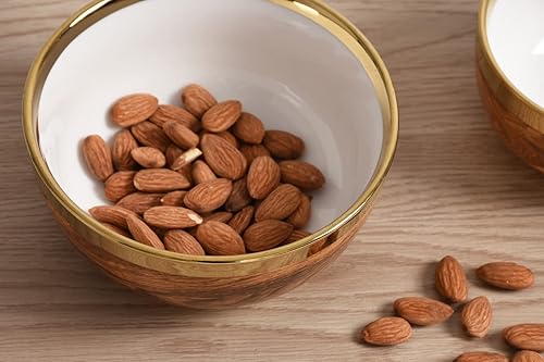 Miniatura 6 de Pampa Bay Wood Look - Cuenco pequeño de porcelana chapada en titanio, 6 pulgadas, aspecto doradoblancomadera