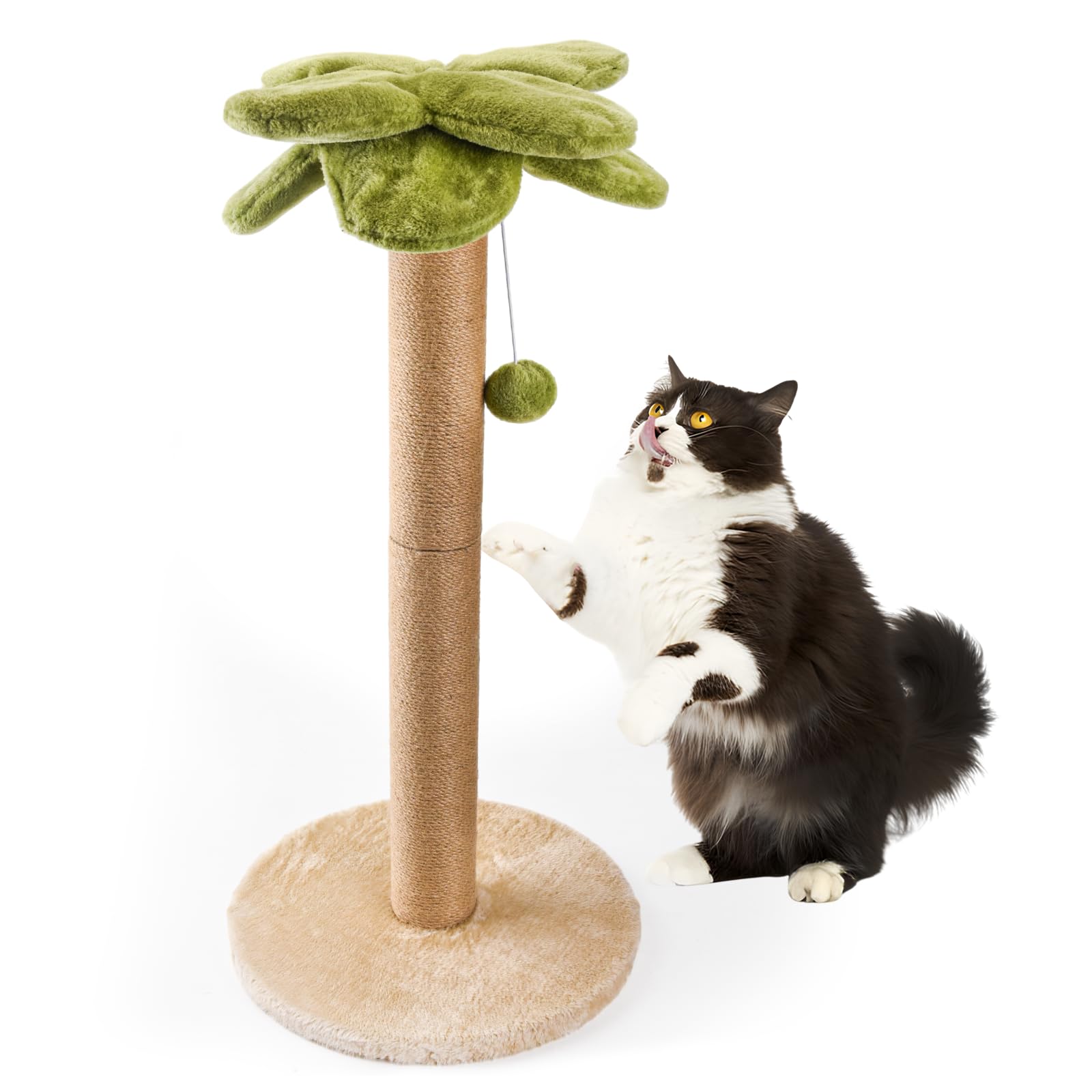 LIFLIX 86 cm Palm Tree Cat Scratching Post, Sturdy Sisal Scratch Post with Interactive Dangling Ball, Cute Cat Scratcher for Indoor Adult Cats