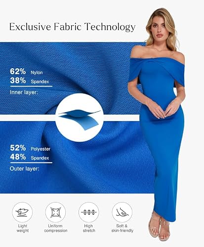 Popilush Formal Dresses for Women Wedding Guest Off The Shoulder Maxi Dress Sleeveless Bodycon Long Shapewear Prom Dress Blue — view 5