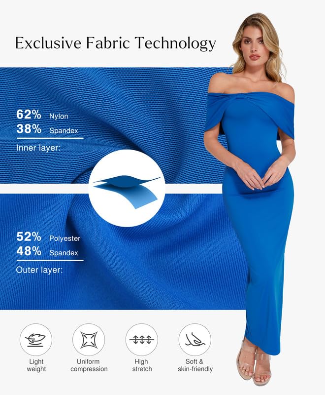 Image of Popilush Off The Shoulder Maxi Dress Wedding Guest Formal Dresses for Women Sleeveless Bodycon Long Shapewear Prom Dress