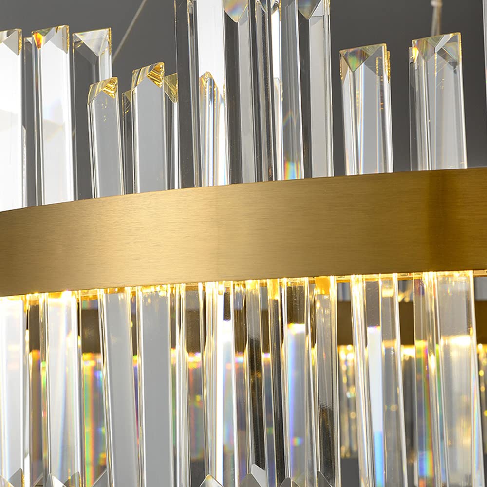 Elegante lampadario a cristalli ovale Lampadario a LED LED con cristalli chiari K9, catena di sospensione regolabile e finitura oro - ideale per soggiorno, sala da pranzo e atmosfera da camera da lett