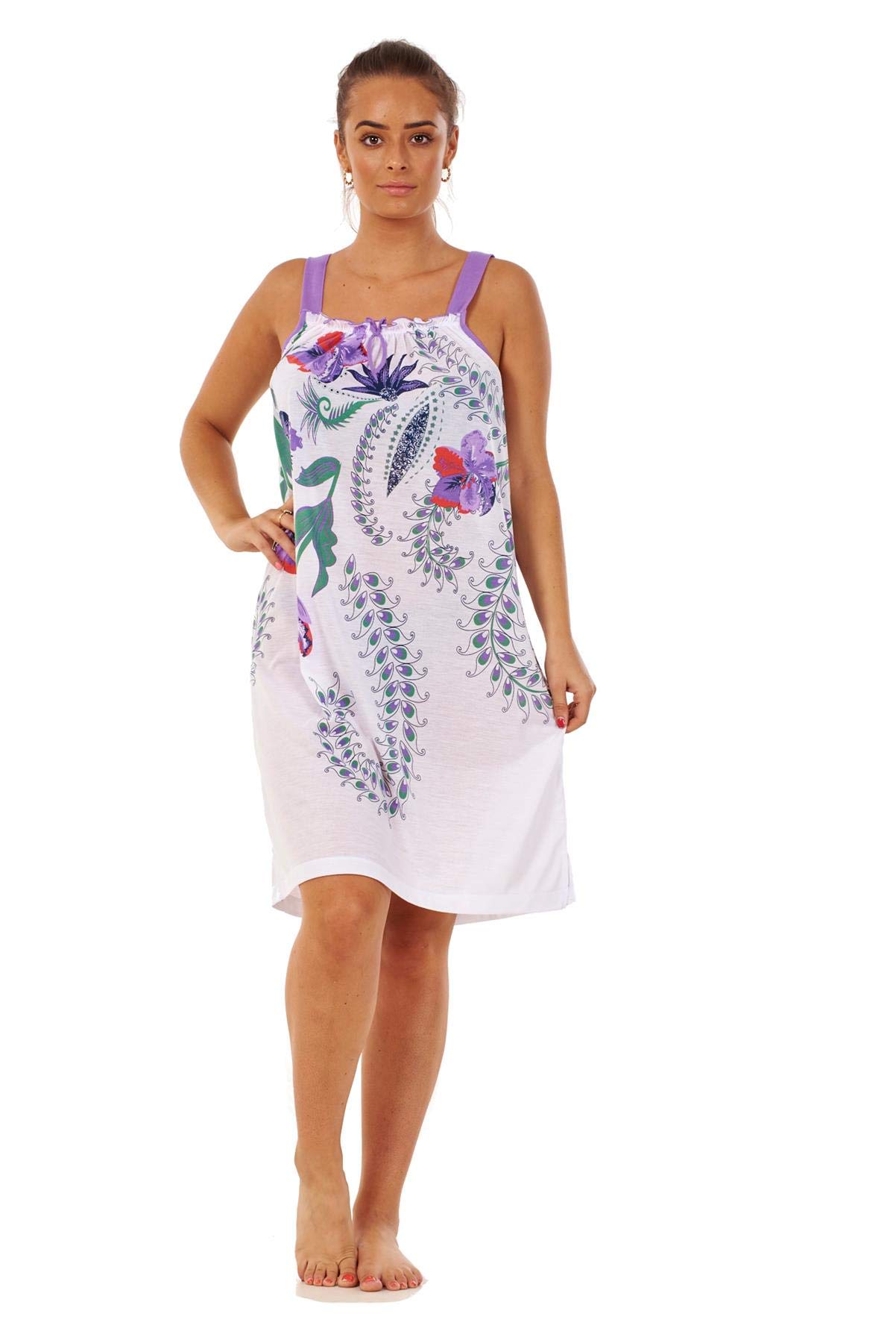 Apparel Ladies Strappy Nightdress Floral 100% Cotton Short Sleeveless Lingerie M to 3XL