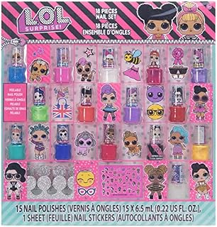 L.O.L Surprise! Townley Girl Non-Toxic Water Based Peel-Off Nail Polish Set for Girls, Glittery & Opaque Colors, with Toe Spacers and Nail Stickers, Ages 3+ for Parties, Sleepovers & Makeovers, 18 Pcs