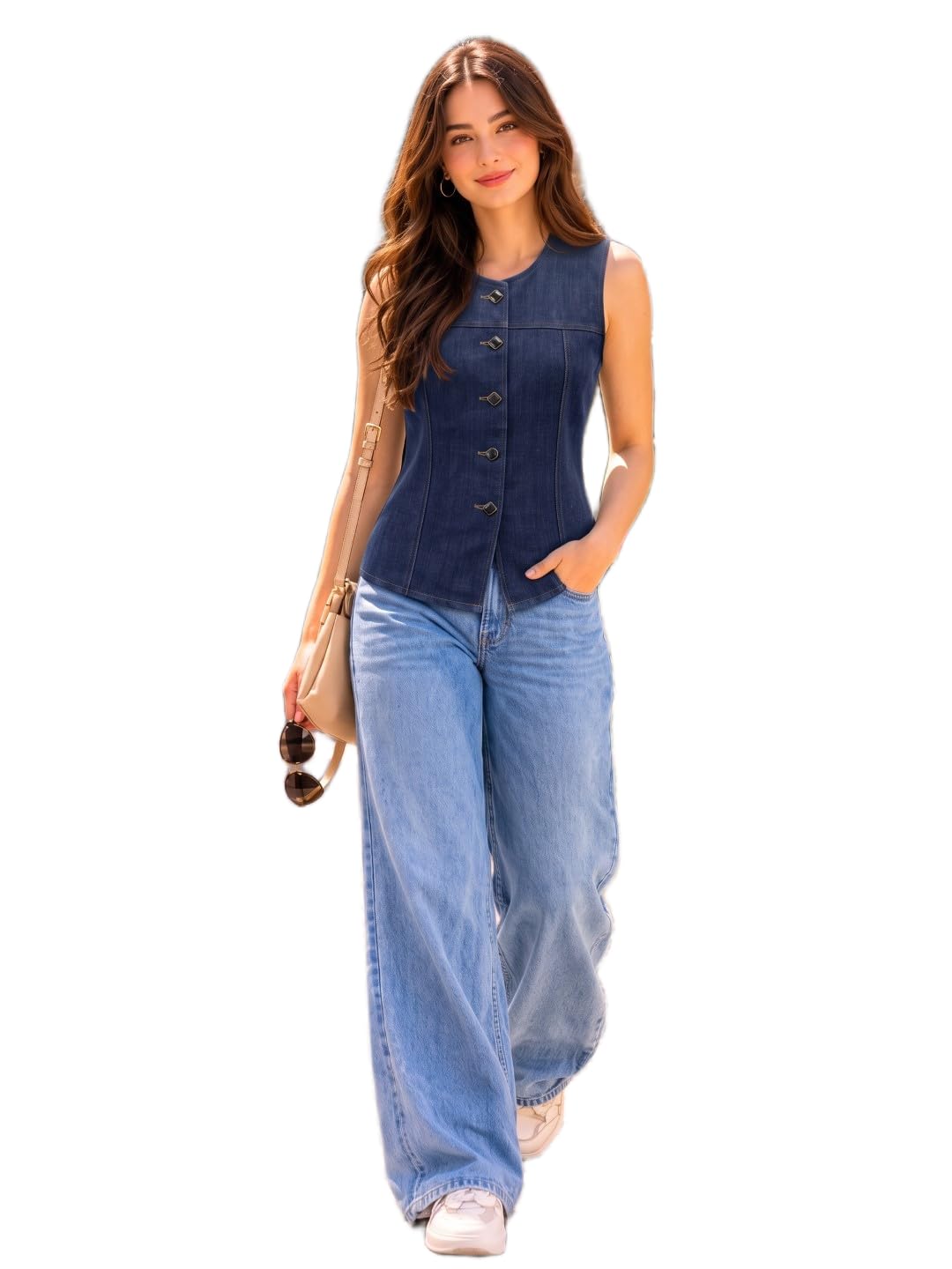Fitted Button-Up Denim Waistcoat-image-48