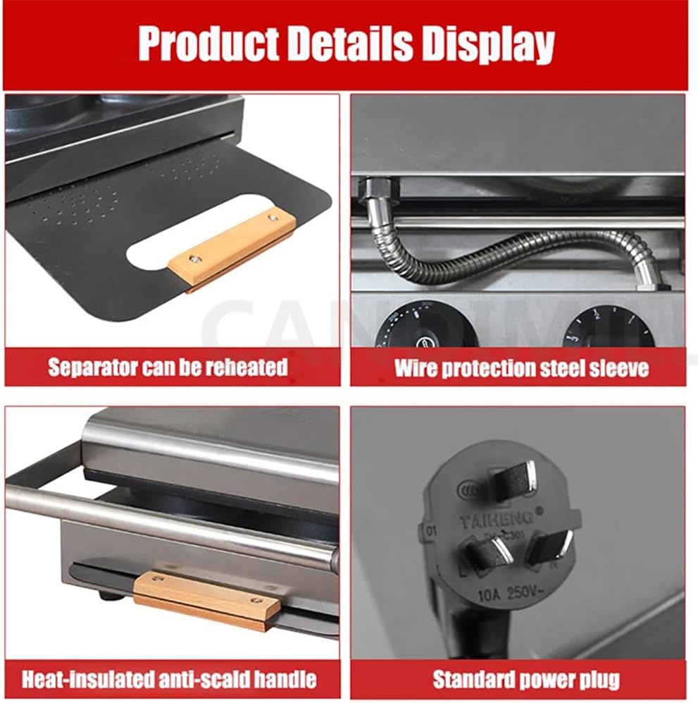 Commercial Electric Pizza Maker,2000W High Power,Temperature Control 50~300°C,Timer 0~5 Minutes,for Baking Pizza,Waffles,Cookies,Ideal for Parties and Snacks