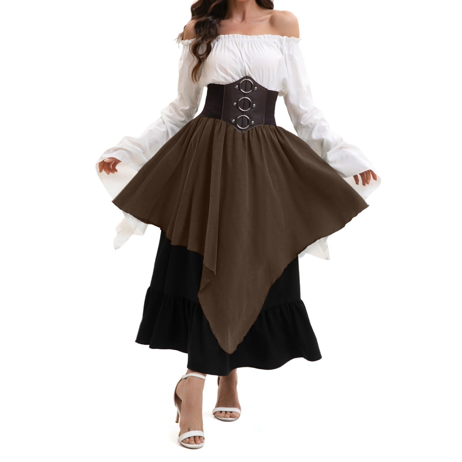Piratenkostüm Damen,Piratenkostüm Damen,Piratin Kleid Set Mit Piraten Oberteil,Gürtel,Rock,Für Halloween Karneval Kostüm,# Schwarz2,L