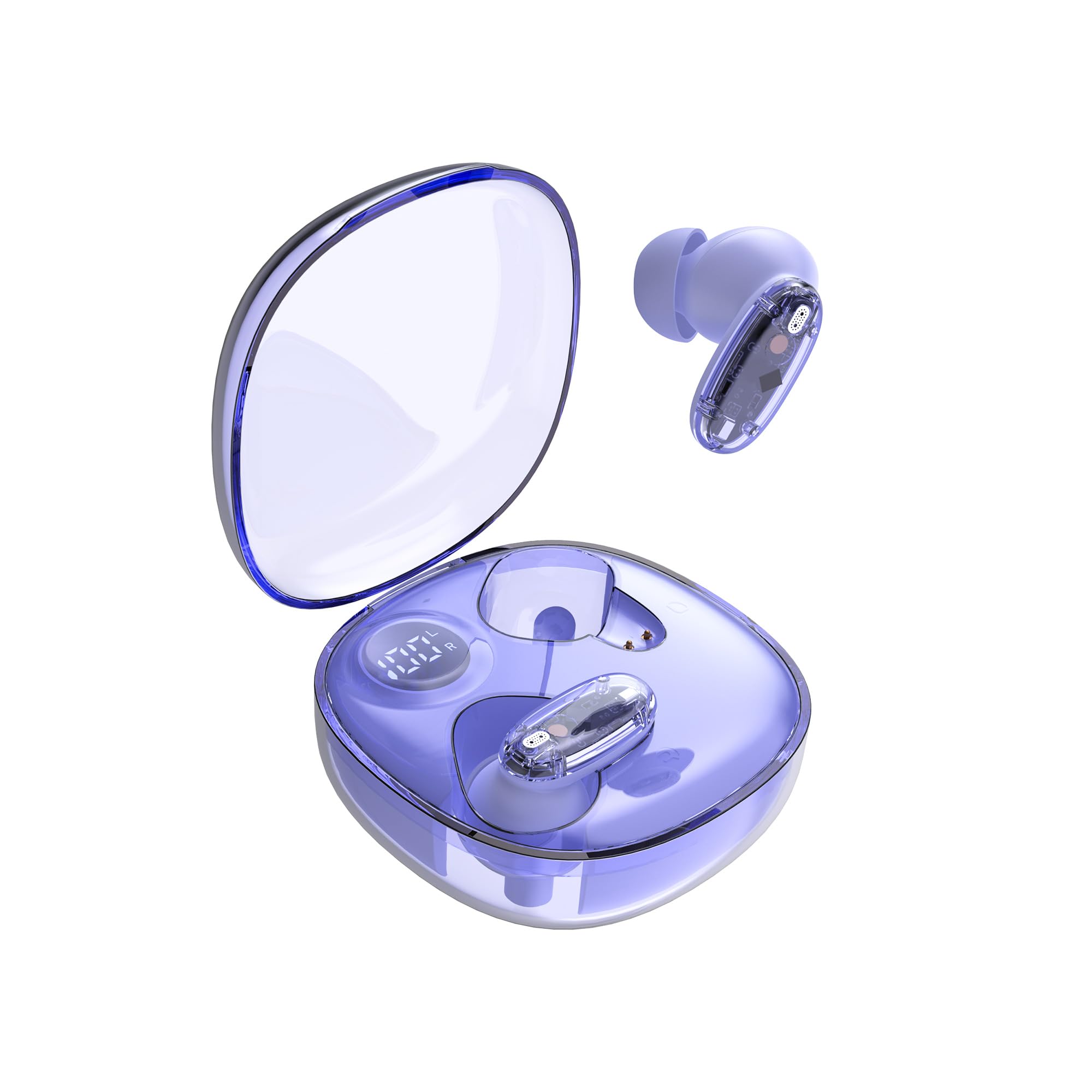 Mars Gaming MHIB2, Auriculares Bluetooth 5.4, Sonido Inmersivo, Diseño Ergonómico Semitransparente y Ultracompacto, 24 Horas Reproducción, Auriculares Inalámbricos con Estuche e Indicador LED, Morado