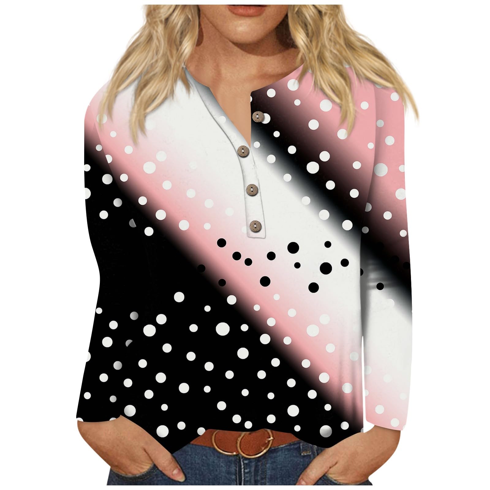 Womens Tops Fall Trendy Graphic Button Down Henley Top Shirts Casual Plus Size Long Sleeve Fit Comfy Pullover Blouse Long Sleeve Tops Women