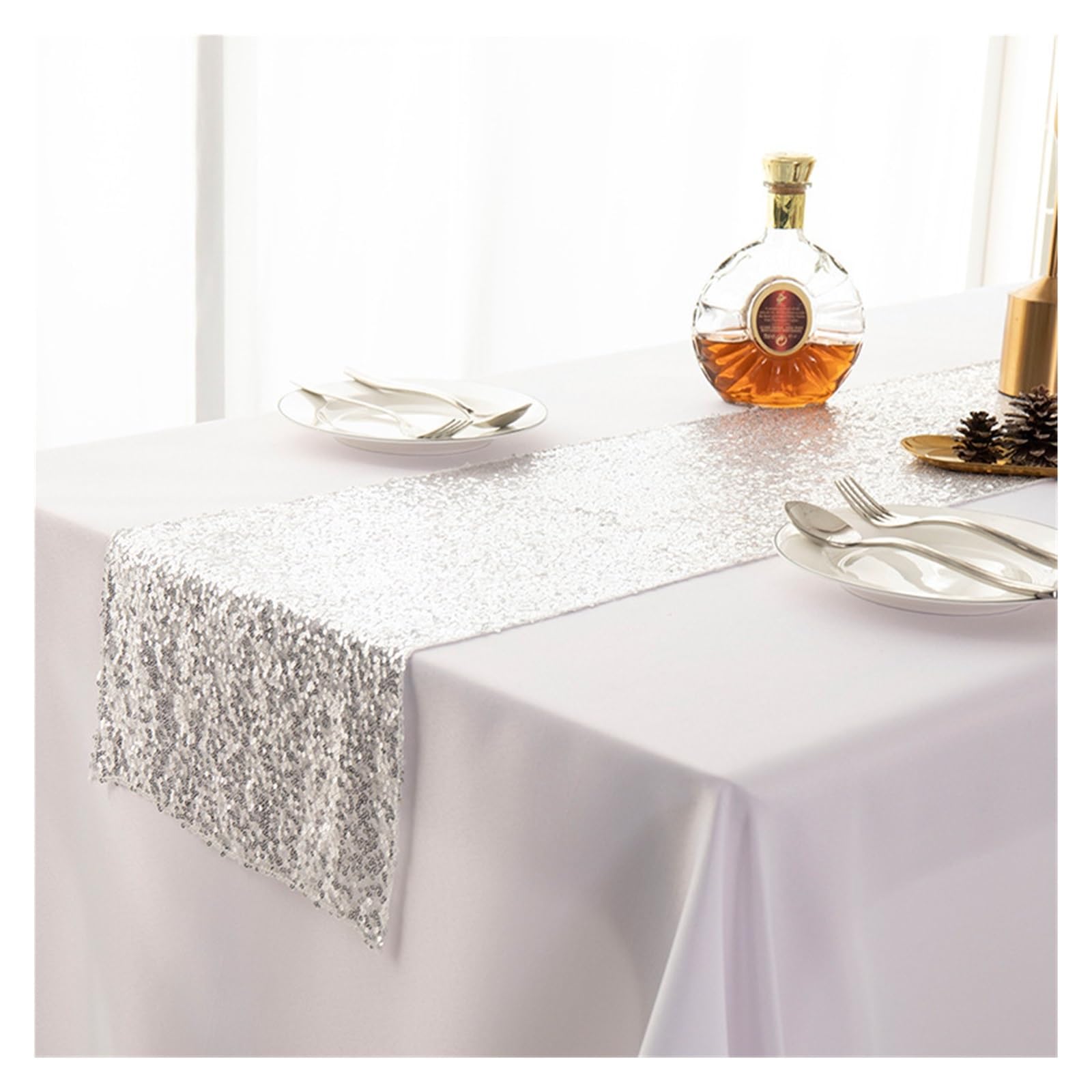 Disco Table Runner 1 Pieces Sequin Table Runner Glitter Dining for Birthday Bachelorette Holiday Celebration(Silver,30x275cm)