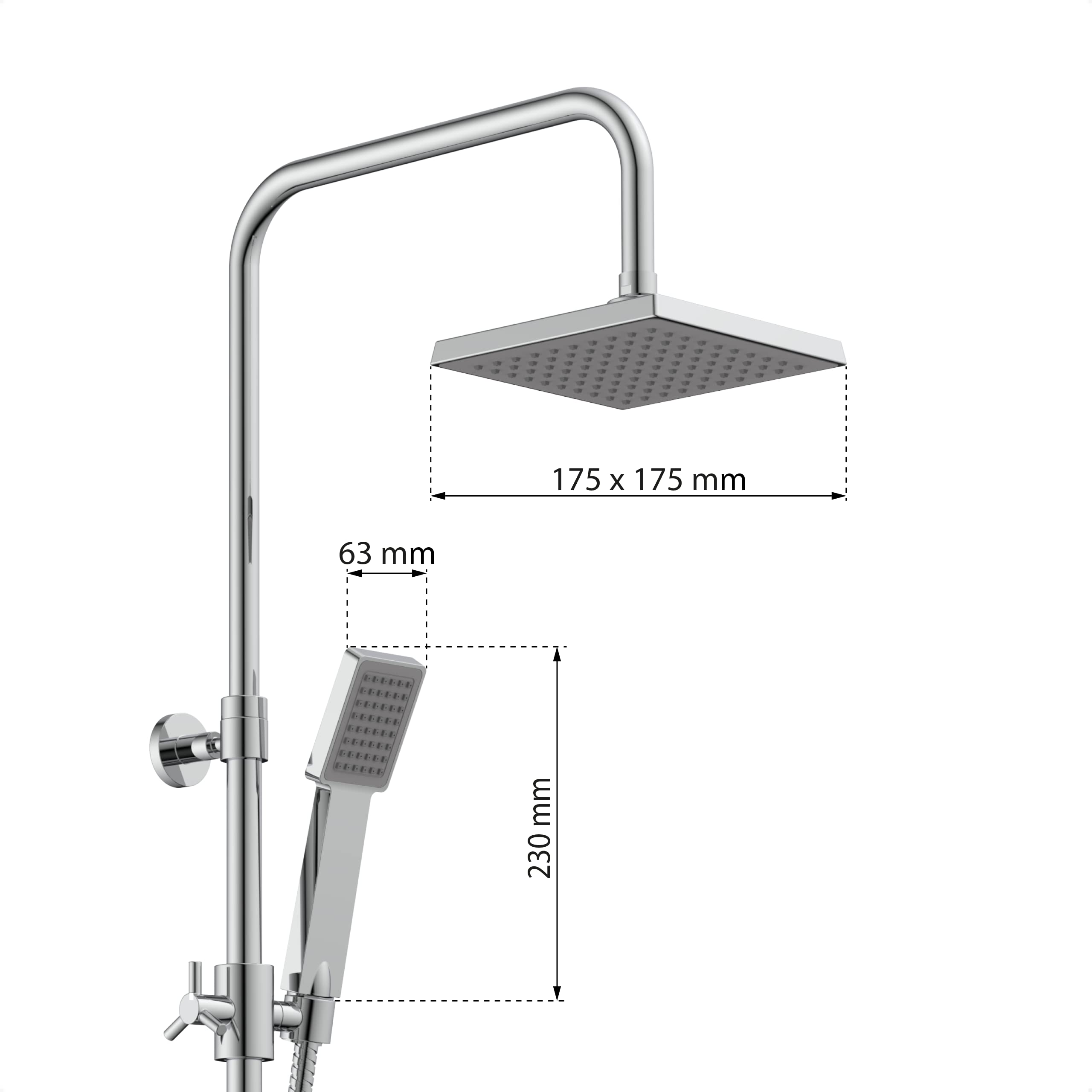 EISL EASY REFRESH zestaw prysznicowy kolumna prysznicowa z deszczownicą 175 x 175 mm i słuchawką prysznicową, deszczownica z uchwytem ściennym, kompletny zestaw montażowy DX12002